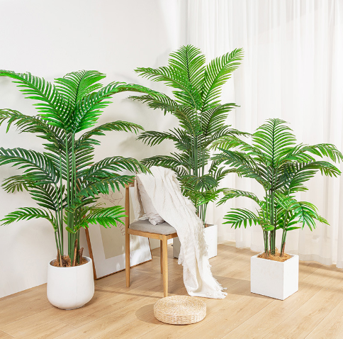 High quality green plant potted artificial palm leaf tree bonsai outdoor home