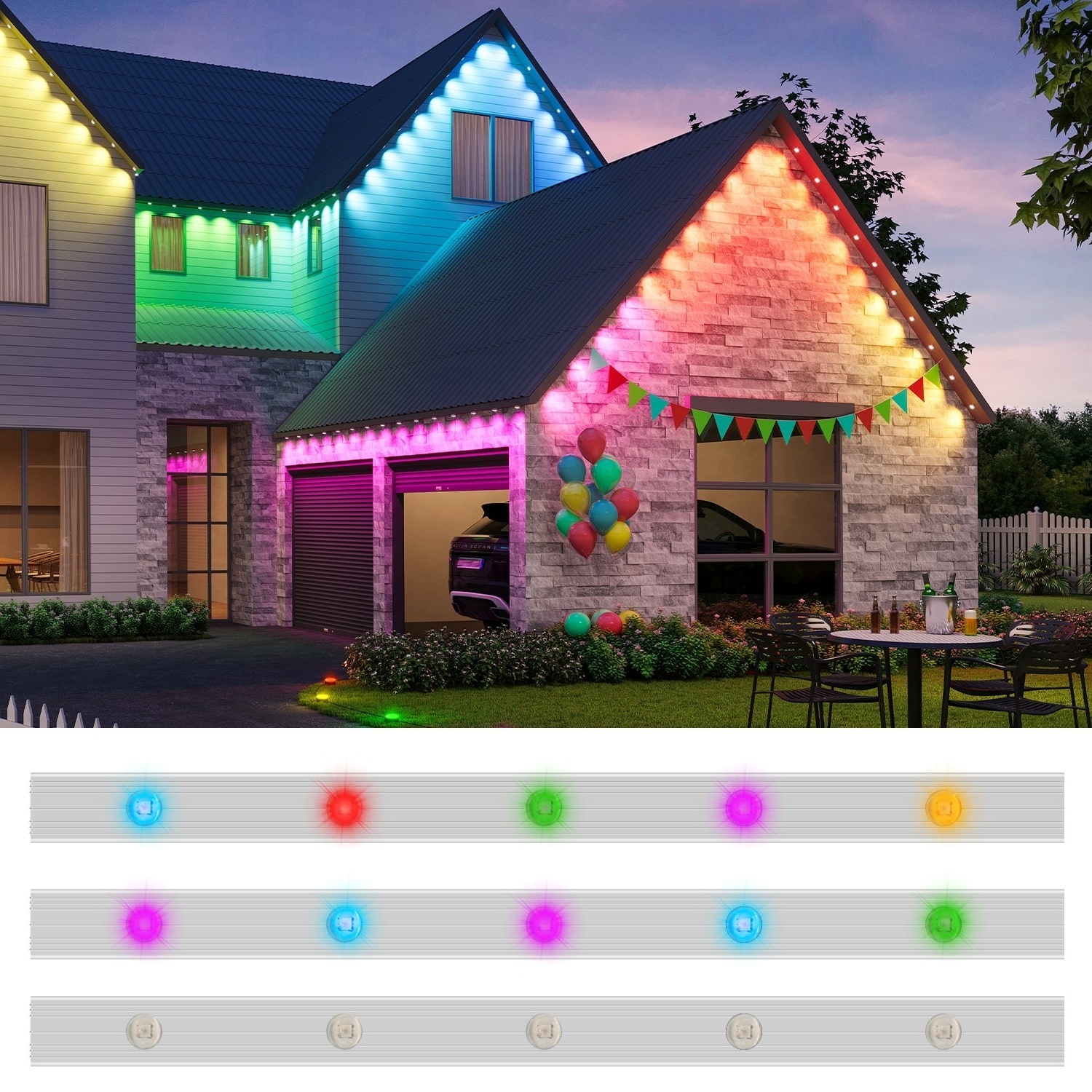 gouly permanent outdoor lights for house roof led point light 100ft sets rgbic 36v 24v permanent christmas light outdoor