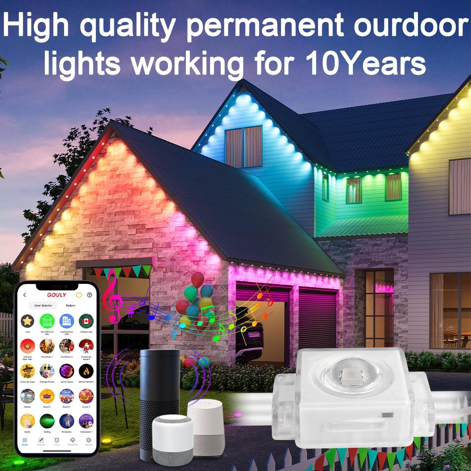 gouly permanent outdoor lights 100ft 36v with wifi app control rgb led smart christmas light controller