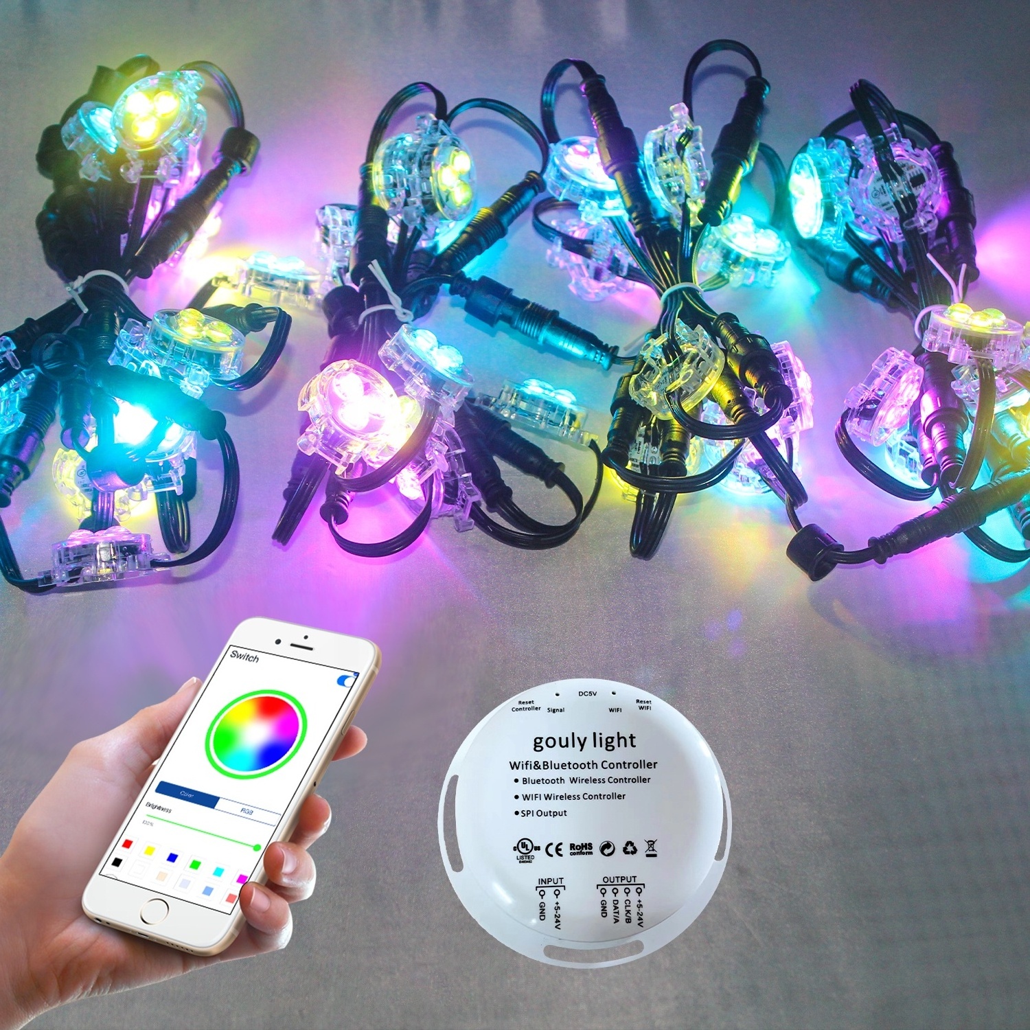 gouly smart wifi App Control Christmas Smart Rgb programmable  addressable Led Point pixel christmas permanent holiday  light