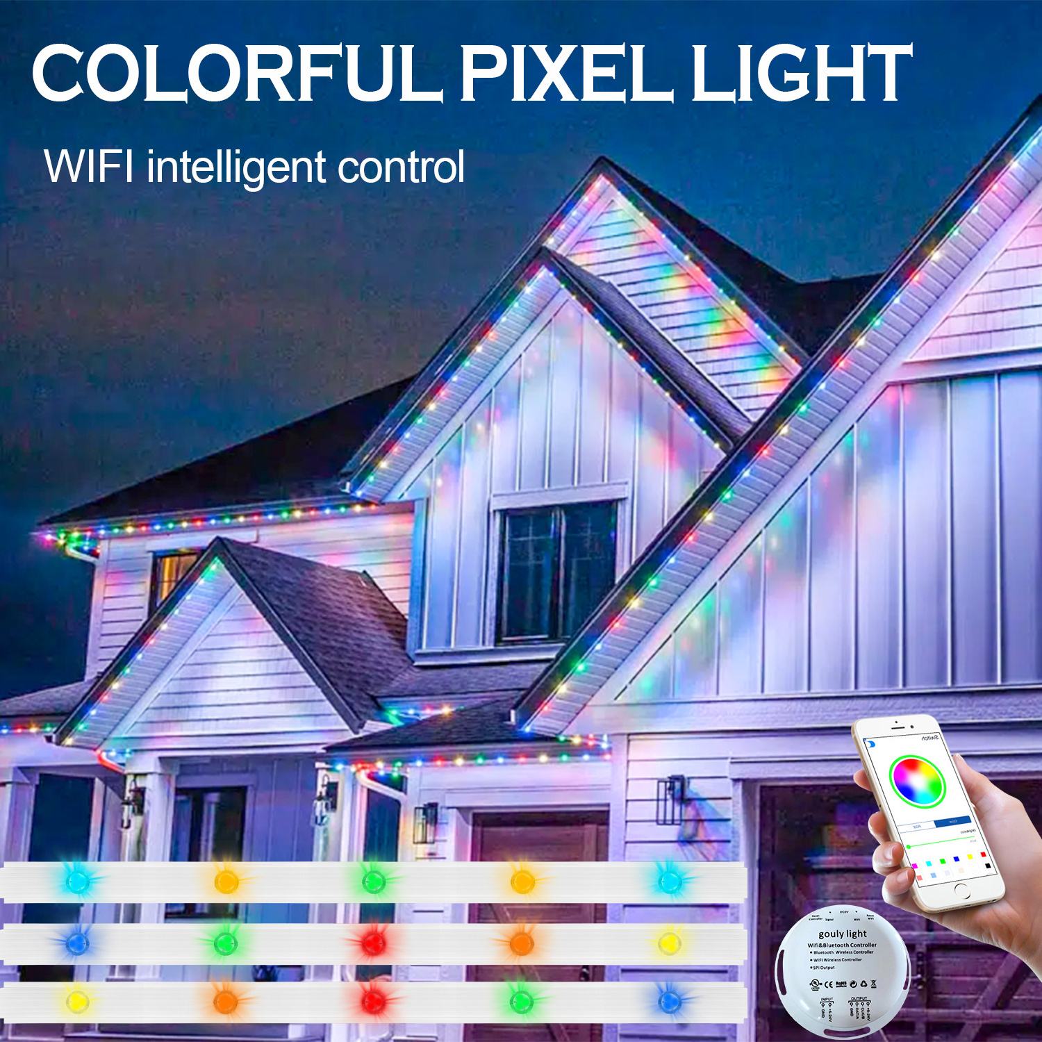 controller box decoration led programmable pixel rgb smart Christmas permanent holiday lights with control for outdoor