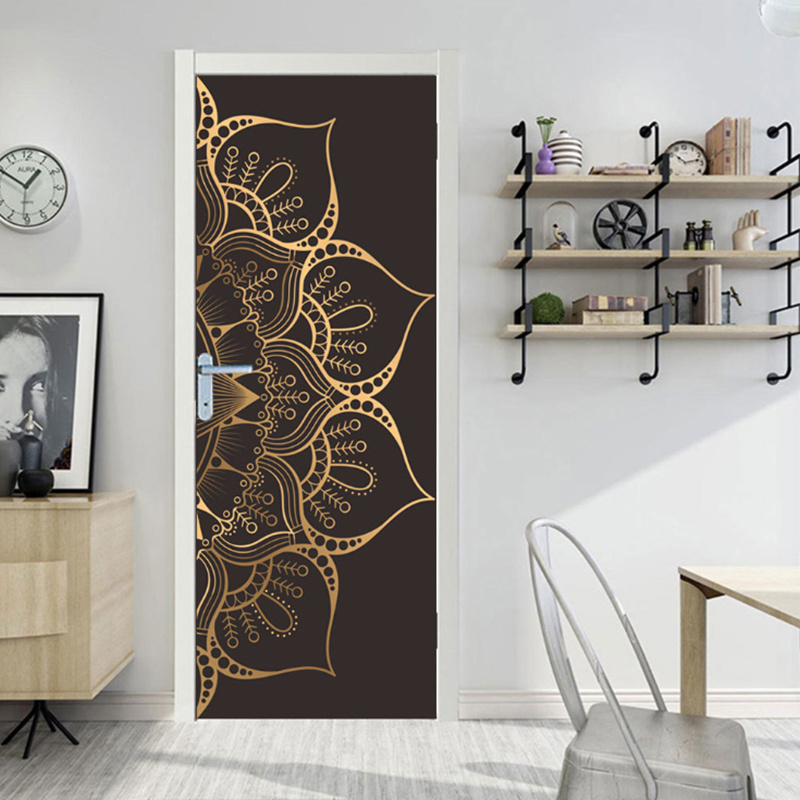 Buddhist mandala pattern door sticker glass window sticker creative wooden door renovation wall sticker