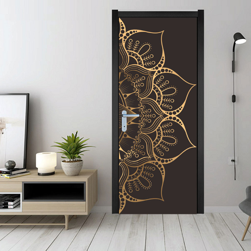 Buddhist mandala pattern door sticker glass window sticker creative wooden door renovation wall sticker