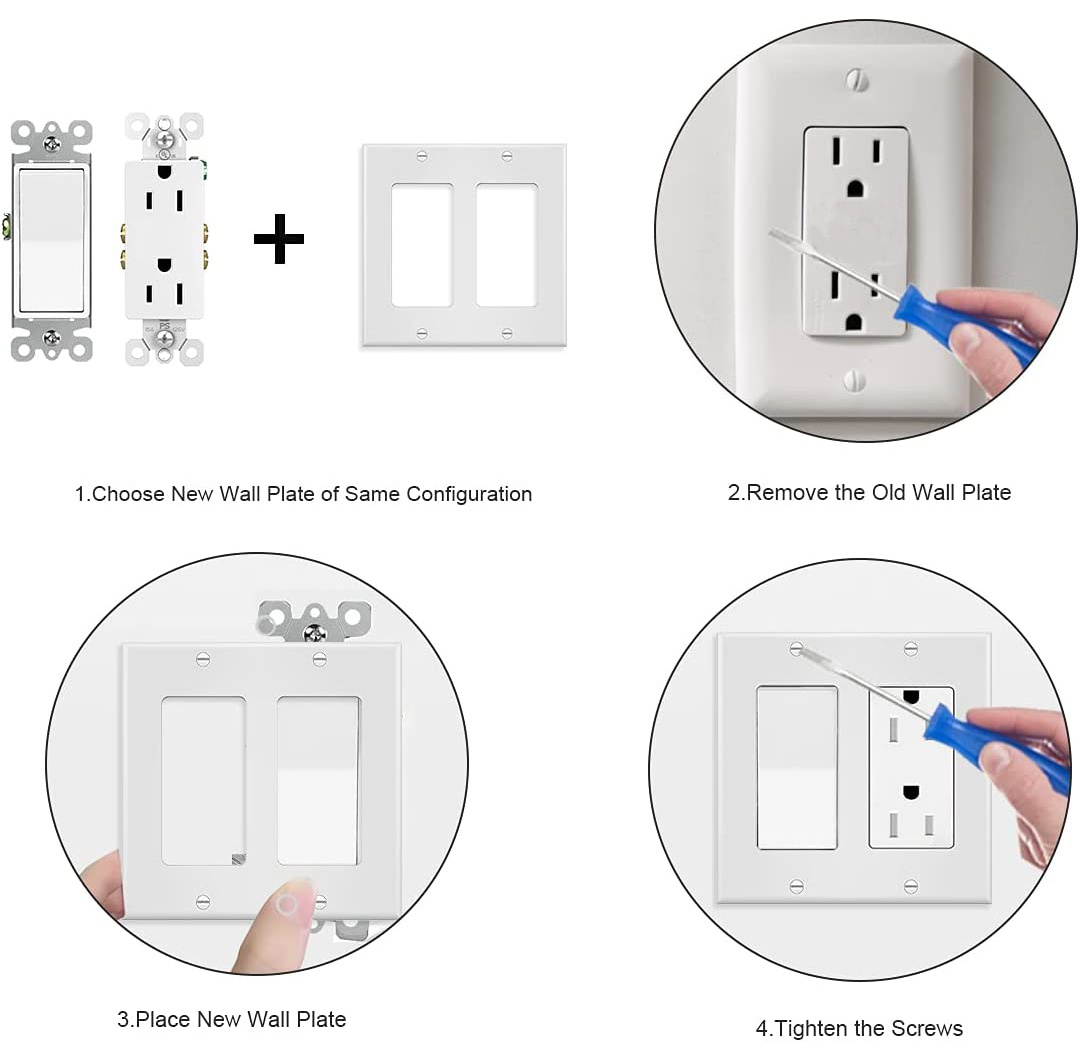 High Quality Plastic Electrical White Trip Decorator 4 Gang Wall Plate switch cover