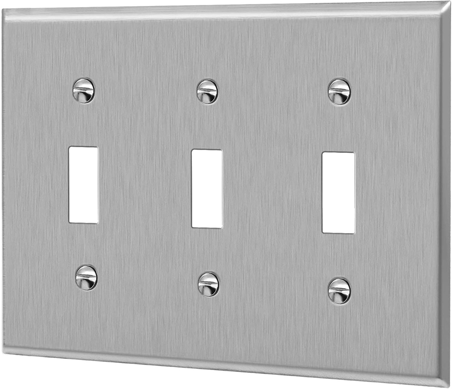 American 3 Gang Standard Metal Toggle Light Switch Cover Decorator Stainless Steel Wall Outlet Plate Cover for Wall Light