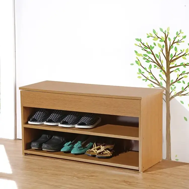 Entryway Storage Bench Wooden Shoe Cabinet Bench with Hidden Storage Space