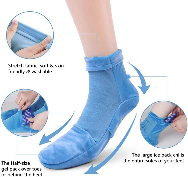 Reusable Foot Ice Pack Cooling Socks for Plantar Fasciitis, Swollen Sore Feet, Toes, Heel, Arch Pain, Neuropathy Gout