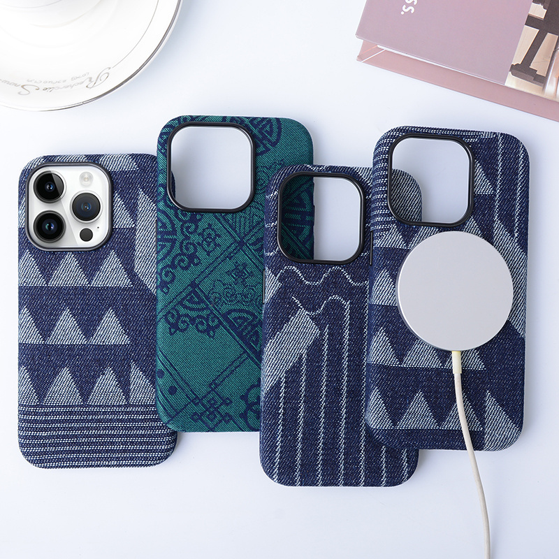 DL Denim texture Jeans Mobile back covers Protection Patterns Retro Canvas materials Plaid Phone case for iphone 15 14 13 Plus