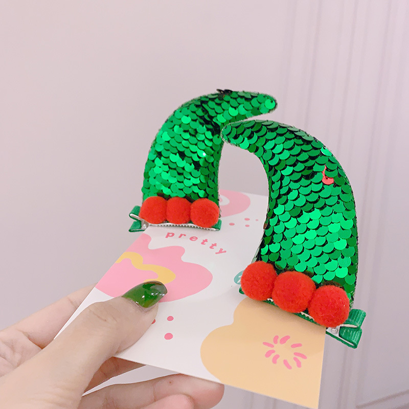 Jiamu Wholesale Children Girls Christmas Deer Antlers Hair Clips Set Korean Style Ins Glitter Christmas Tree Hair Clip 2Pcs/Set