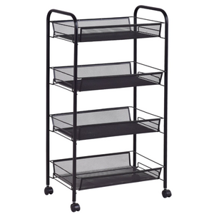 4 Tier Metal Storage Shelves with Wheels Roller Cart Wire Storage Baskets Office Rolling Cart Organizer