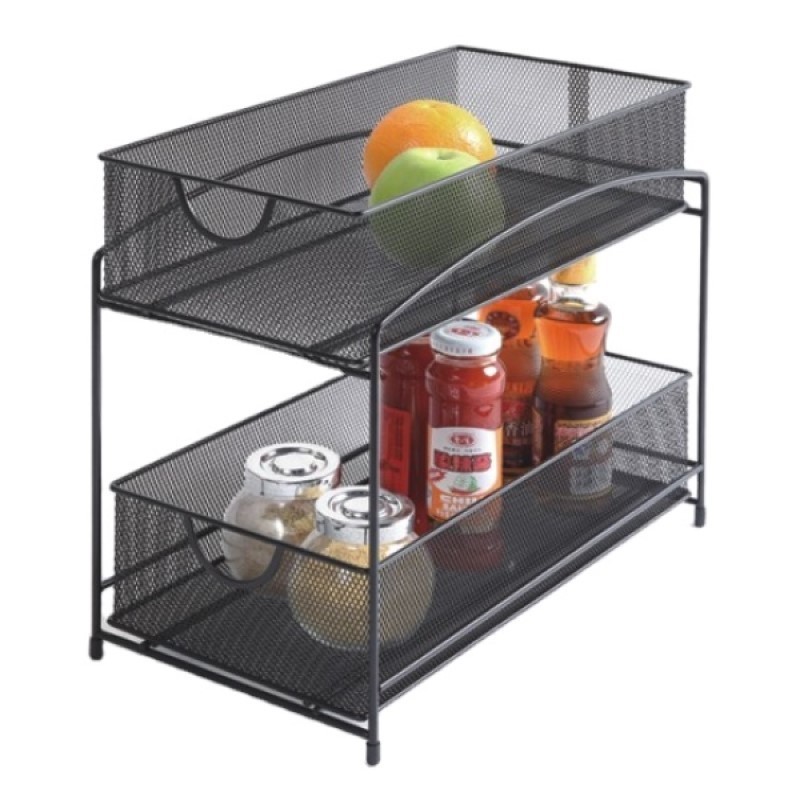 2 Tier Sliding Cabinet Basket Organizer Drawer Mesh Countertop  desktop Pantry Storage Organizer with Pull Out Drawers