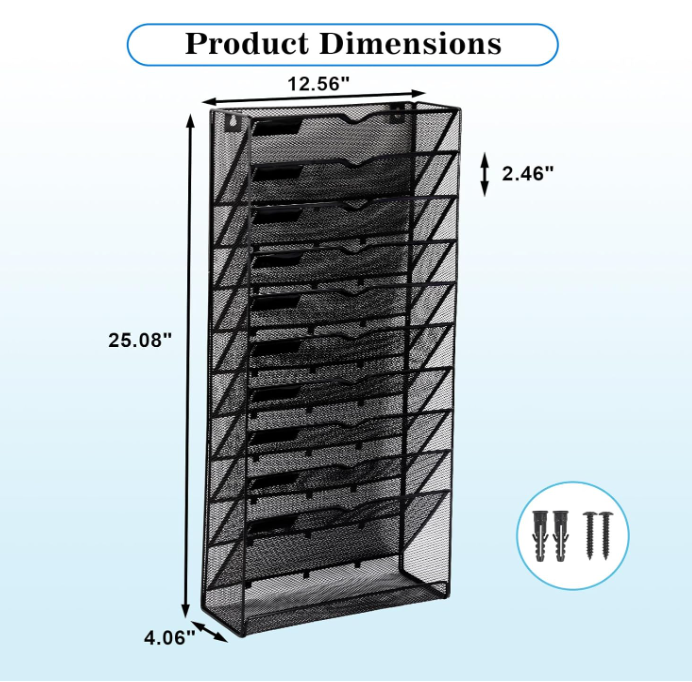 Office Home Storage  metal mesh Wall Mounted 10 slot file Racks Hanging File Organizer Holder