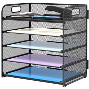 Metal Mesh Paper Organizer Letter Tray 5 Tier File Organizer with Handle Paper Sorter Desk Organizer for Home Office Supplies