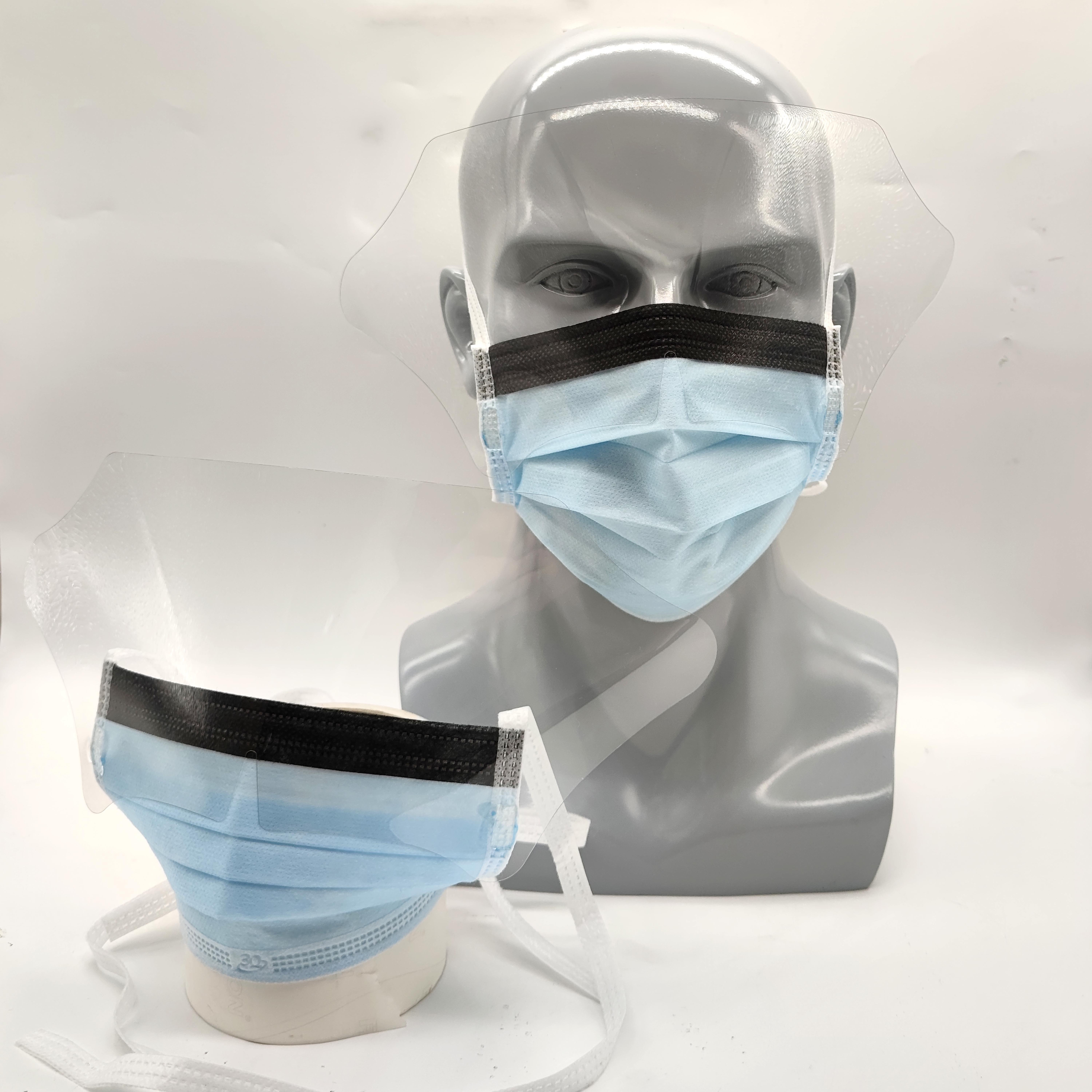 3Q ASTM Level 3 Disposable Surgical Anti Splash Procedure Face Masks with Eye Shield and Ear Loops Tie Backs