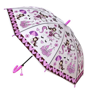 Daily Needs Cartoon Princess Ride White Horse Straight Umbrella for Kid's Gift Long Handle Umbrella for Outing Hiking Wedding