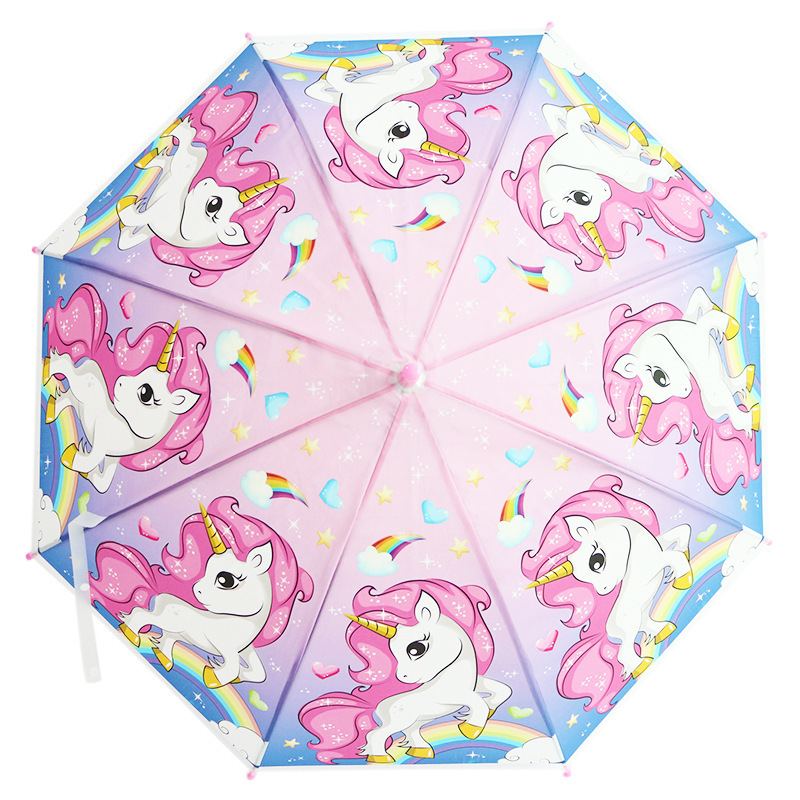 Daily Needs Cartoon Princess Ride White Horse Straight Umbrella for Kid's Gift Long Handle Umbrella for Outing Hiking Wedding