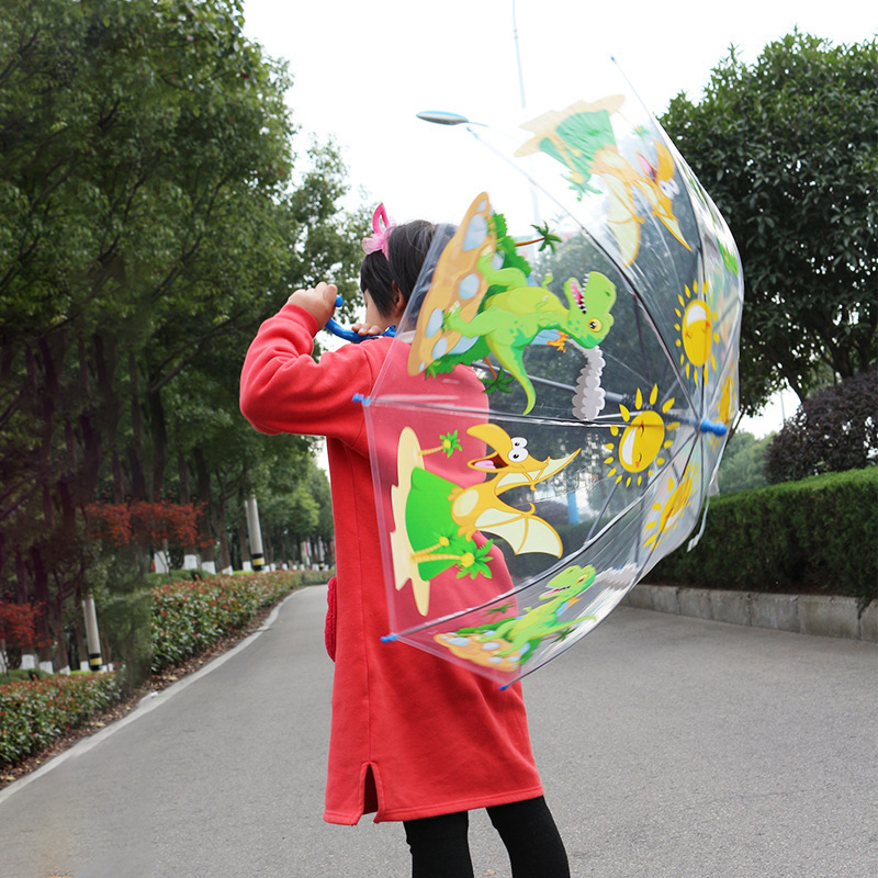 Factory Wholesale Long Handle Transparent Cartoon POE Kids Children Umbrella for Back To School