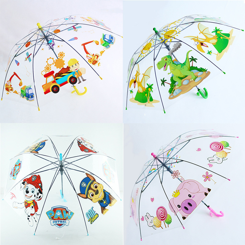 Factory Wholesale Long Handle Transparent Cartoon POE Kids Children Umbrella for Back To School