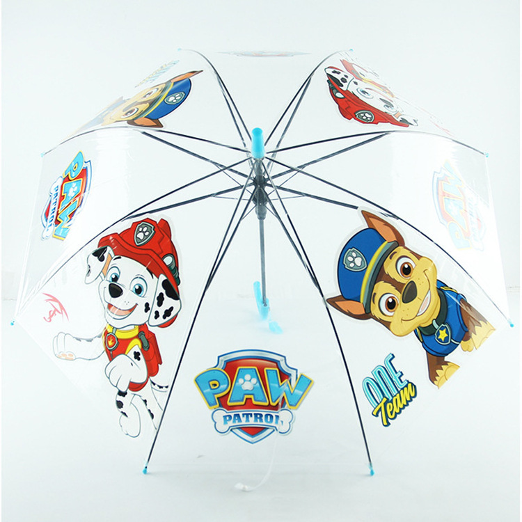 Factory Wholesale Long Handle Transparent Cartoon POE Kids Children Umbrella for Back To School