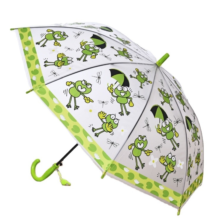 Wholesale Cartoon Frog Long Handle Umbrella Kid Gift Straight Umbrella With Anime Cute Pattern For Sunny and Rainy Day Outing