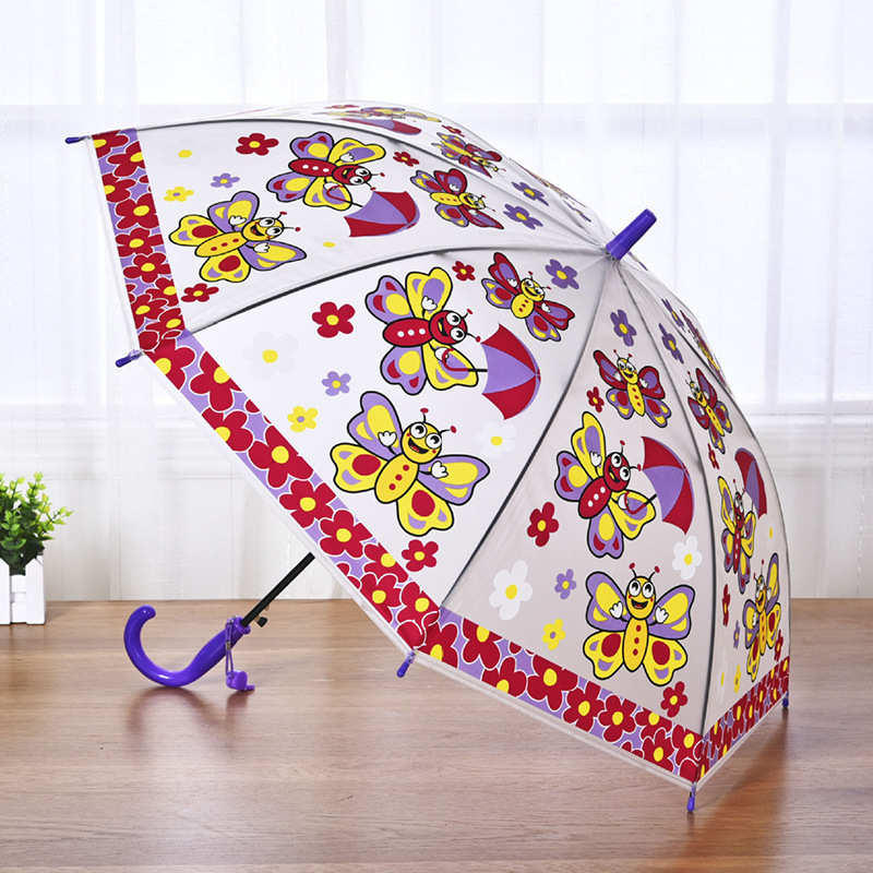 Wholesale Cartoon Frog Long Handle Umbrella Kid Gift Straight Umbrella With Anime Cute Pattern For Sunny and Rainy Day Outing