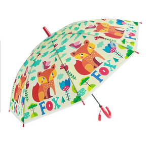 Suppliers Whosale Cartoon Cute Fox Long Handle Umbrella For Kid's Gift Outdoors Rainy Day Straight Umbrella With Whistle