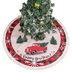 Wholesale Knitted Linen Car Pattern 50 inch Christmas Tree Skirt for Home Decorations