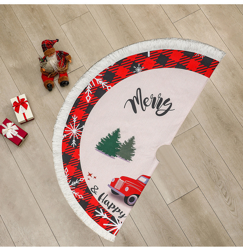 Wholesale Knitted Linen Car Pattern 50 inch Christmas Tree Skirt for Home Decorations