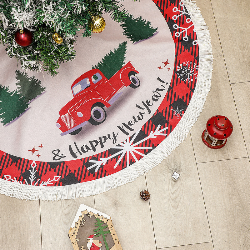 Wholesale Knitted Linen Car Pattern 50 inch Christmas Tree Skirt for Home Decorations