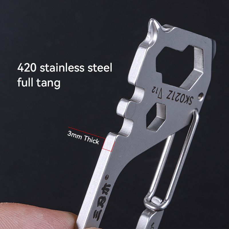 Sanrenmu Stainless Steel 3 in 1 EDC Keychain Clip Multi Functions Bottle Opener Screwdriver Carabiner hook