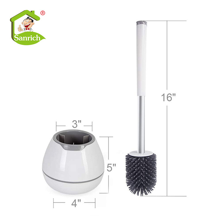 Eco Friendly Silicone Head Standing Toilet Brush Stainless Steel Handle Single Hockey Silicone Sanitary Toilet Brush