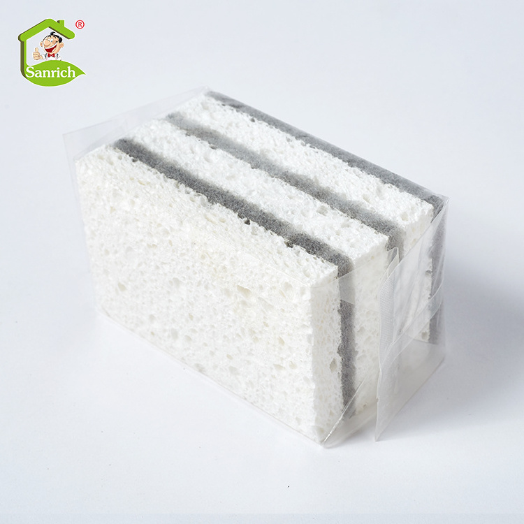 Natural Wood Pulp Cotton magic cellulose dish clean loofah sponge pad for washing dishes