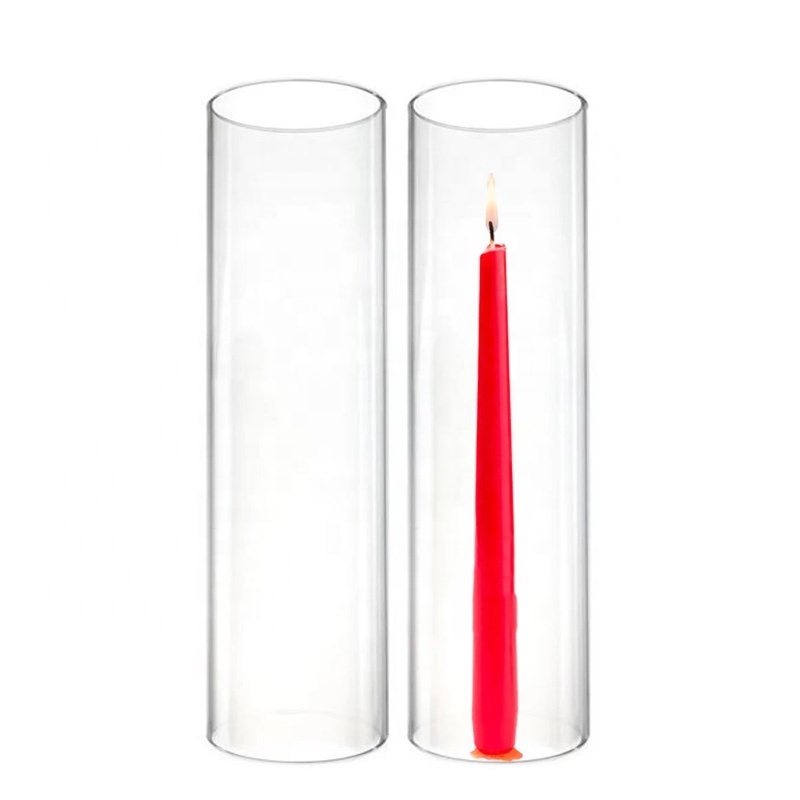 Tall Clear Glass Candlestick Candle Holders Candle Stands With Glass Cylinder Chimney Open Ended Candle Shades Glass Tube