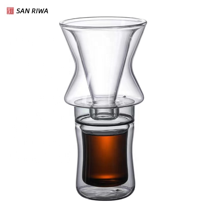 Double Wall Pour Over Coffee Maker Portable Drip Coffee Brewer Pour Over Set with Filter Clear Glass Carafe Home Use