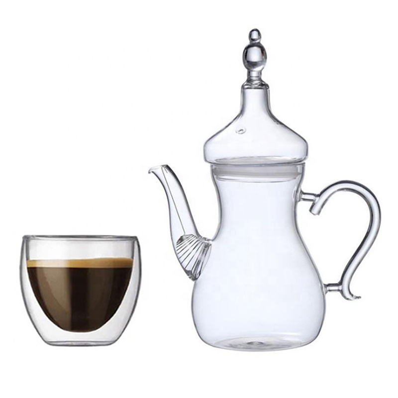 Turkish Arabic Glass Teapots with Tea Drinking Glasses Cup with infuser Glassware Heat Resistant Clear Borosilicate Teapot Set