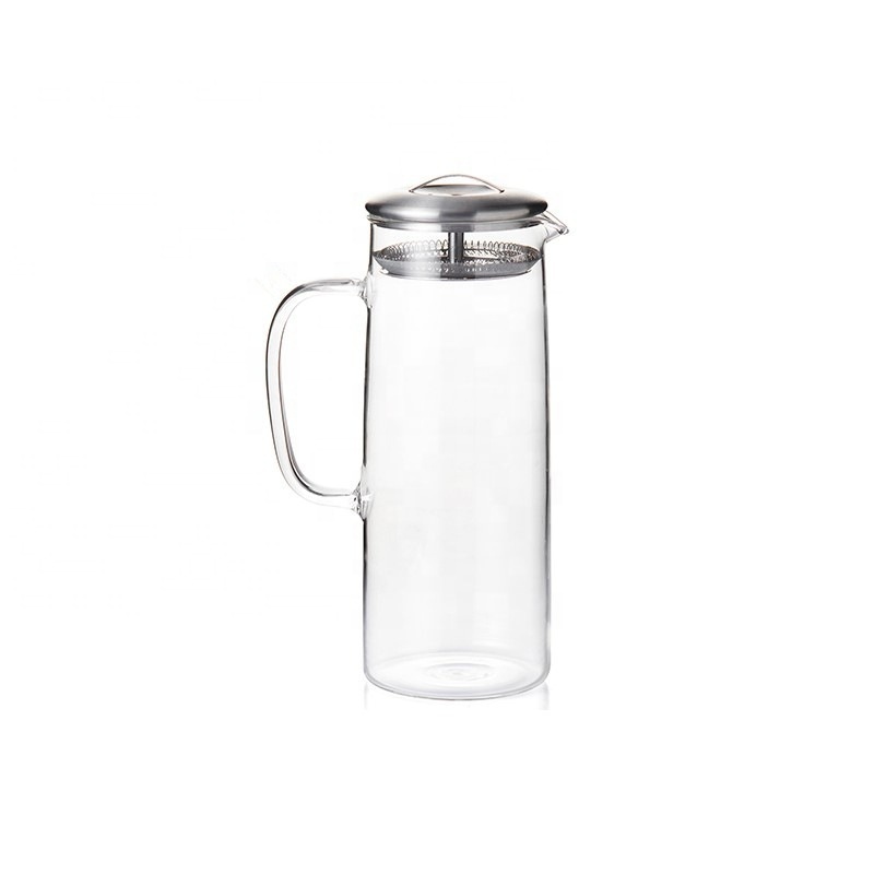 Custom Logo Borosilicate Glass Tea Steeper Easy Simple Tea Brewing Glass Teapot With Strainer Filter Lid and Glass Handle