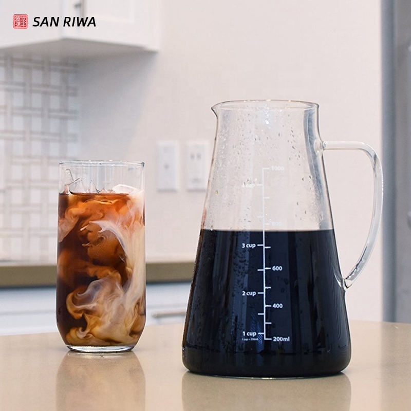 cold brew coffee maker, premium quality glass carafe with airtight stainless steel lid hot or Iced coffee tea pot