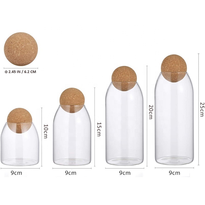 Hot Sale Decorative Matches Glass Jar Apothecary Decorative Glass Bottle Glass Storage Jar with Ball Cork Lid for Kitchen