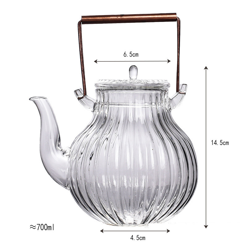 Chinese Teapot Glass Stovetop Kung Fu Teapot Fancy Tea Set Coffee Warmer Heatproof Glass Tea Maker Petal Pattern Glass Teapot