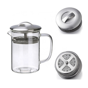 Custom Logo Borosilicate Glass Tea Steeper Easy Simple Tea Brewing Glass Teapot With Strainer Filter Lid and Glass Handle