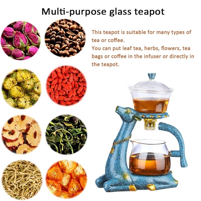 Self-watering Deer Glass Tea Pot Magnetic Automatic Induction High Borosilicate Glass Filtering Teapot Set