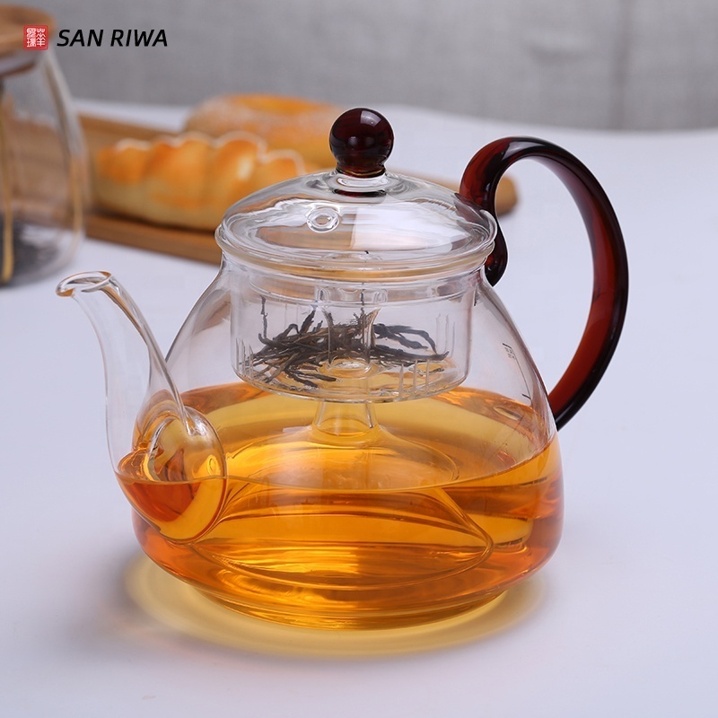 Wholesale Heat resistant Transparent Borosilicate Glass Teapot with Infuser and Filter Flowers Tea Tea pot