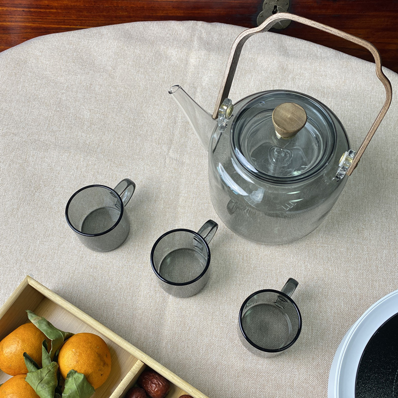 Grey Glass Tea Kettle 1000Ml Custom Logo Stocked Borosilicate Glass Teapot Set Tea Brewer Glass Tea Strainer For Stovetop