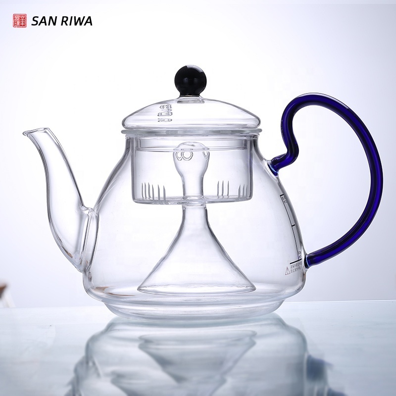 Wholesale Heat resistant Transparent Borosilicate Glass Teapot with Infuser and Filter Flowers Tea Tea pot