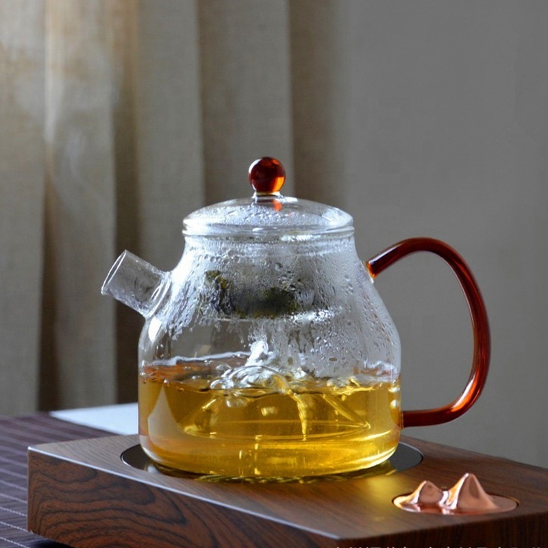 Heat Resistant Borosilicate Glass Tea Kettle Glass Teapot with Removable Loose Tea Infuser Stovetop Safe Glass teapot