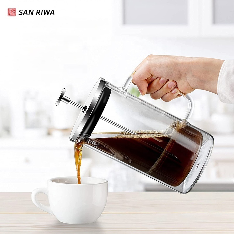 double wall press coffee pot 800ml 600ml  with stainless steel coffee plunger glass tea pot French press Custom stained glass