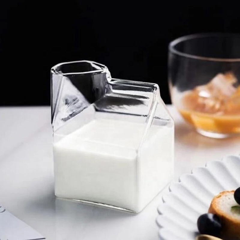 Square milk cup Japanese Style Box Shape Glass Milk Carton Cup Creative Home Kitchen Tableware Breakfast Cup