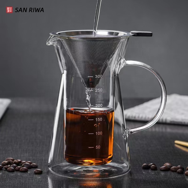 Double Wall Glass Pour Over Coffee Maker Reusable Glass Carafe Coffee Pot&Coffee Brewer With Stainless Steel Filter Dripper