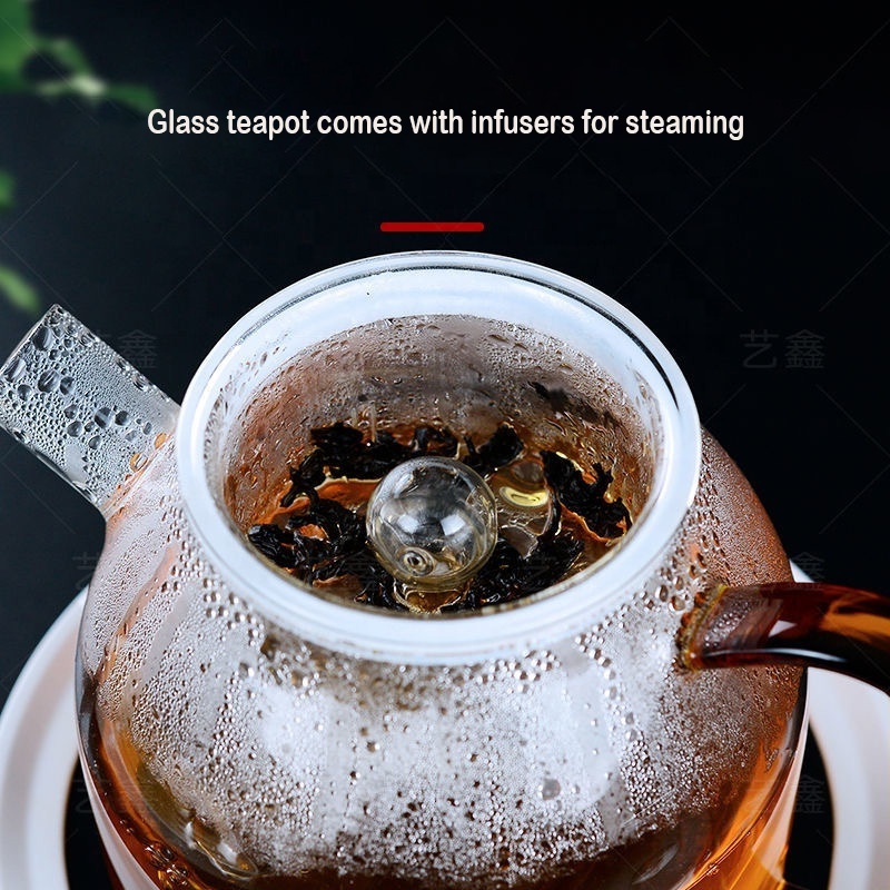 Heat Resistant Borosilicate Glass Tea Kettle Glass Teapot with Removable Loose Tea Infuser Stovetop Safe Glass teapot