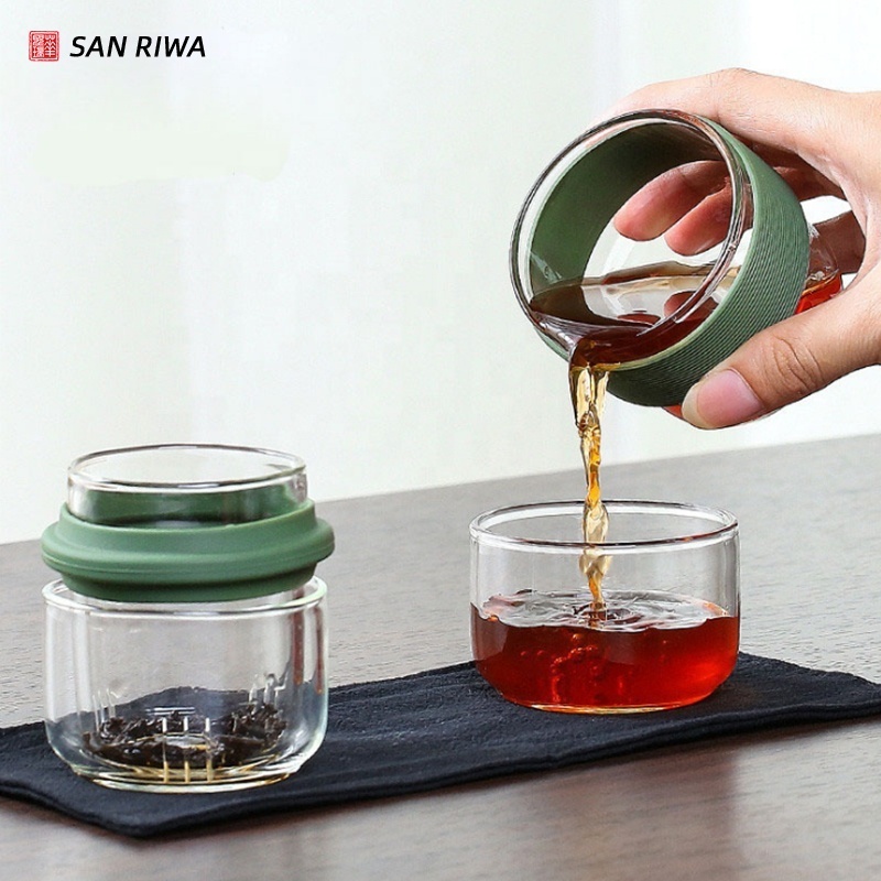 New Design Portable Bososilicate All-In-One Glass Teapot Travel Office Tea Pot Set Portable Glass Teapot